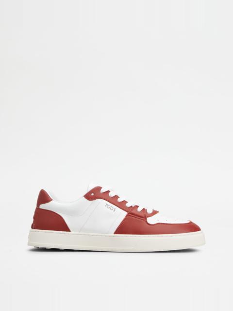 Tod's SNEAKERS IN LEATHER - WHITE, RED