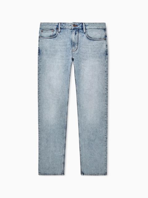 EMPORIO ARMANI FIVE-POCKET SLIM FIT STONE-WASHED JEANS WITH METALLIC LOGO