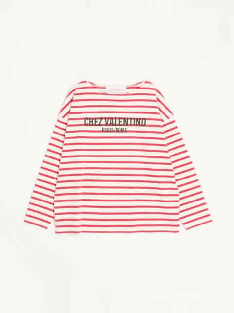 Valentino LONG-SLEEVED COTTON T-SHIRT WITH CHEZ VALENTINO PRINT