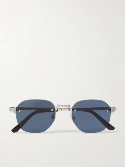 Cartier Santos de Cartier Rimless Oval-Frame Silver-Tone Sunglasses
