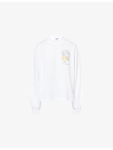 GANNI Banana-Print Long-Sleeves Cotton-Jersey T-Shirt