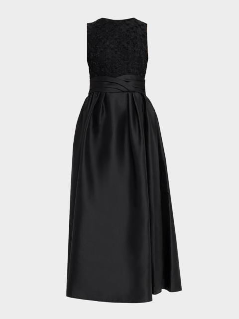 Shoshanna Beth Pleated Mikado & Mesh Maxi Dress