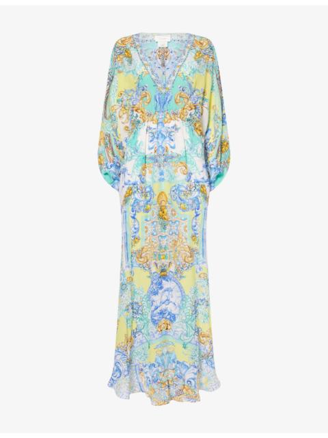 CAMILLA Crystal-Embellished Graphic-Pattern Silk Kaftan