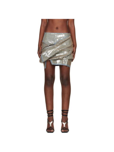 Rick Owens Blue & Beige Temple Draped Denim Miniskirt