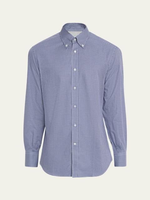 Brunello Cucinelli Men's Micro Grid Check Shirt