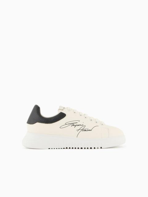 EMPORIO ARMANI Leather sneakers with signature logo and knurled sole