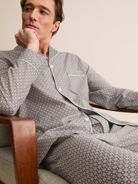 Derek Rose Ledbury Cotton Batiste Pajamas Taupe London Geo Cross