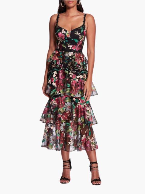 Marchesa TIERED EMBROIDERED TEA LENGTH GOWN