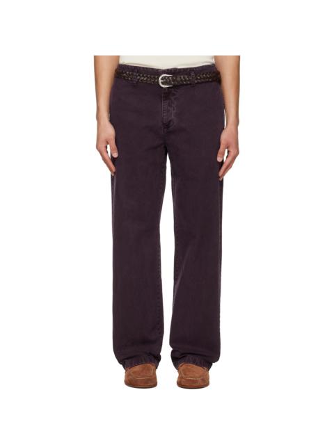 Tonywack Burgundy Garment Dyed Cotton Straight Trousers