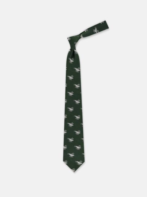 J. PRESS MADE-IN-ENGLAND DARK GREEN WITH SILVER GRASSHOPPERS CLUB TIE