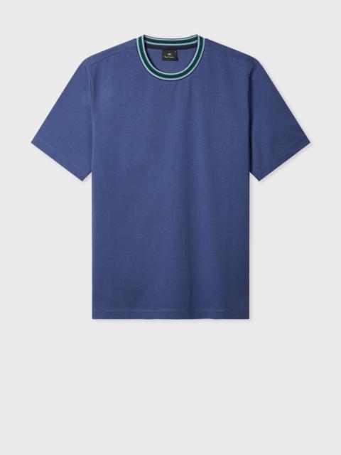 Paul Smith Indigo Blue Plated Jersey T-Shirt with Contrast Collar