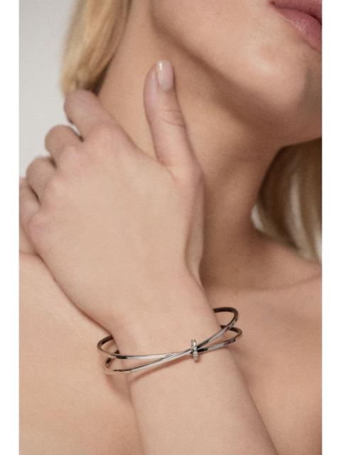KAREN MILLEN Silver Tone Oval Pavé Chain Bangle