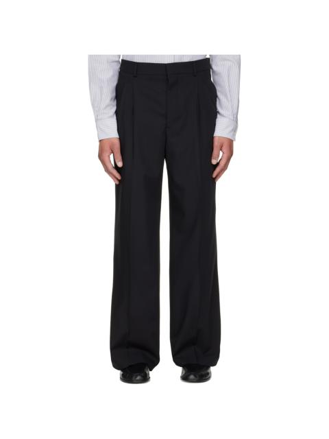 AMI Paris Black New Wool Low Waist Wide Trousers