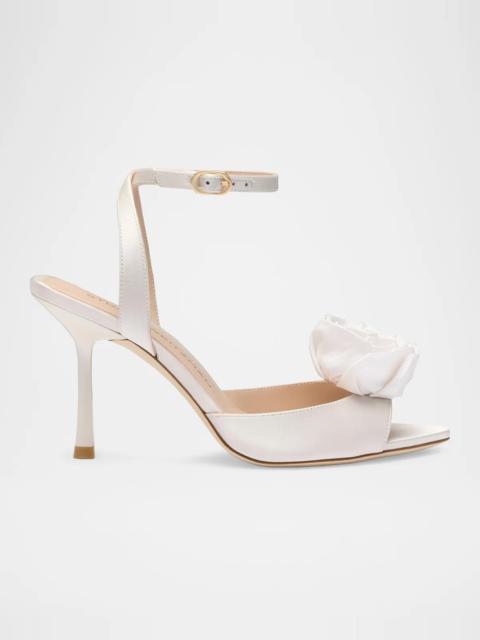 Stuart Weitzman 85mm Paloma Floral Satin Ankle-Strap Sandals