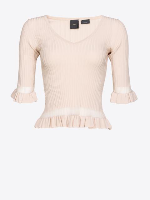 PINKO RIBBED SWEATER WITH RUCHING