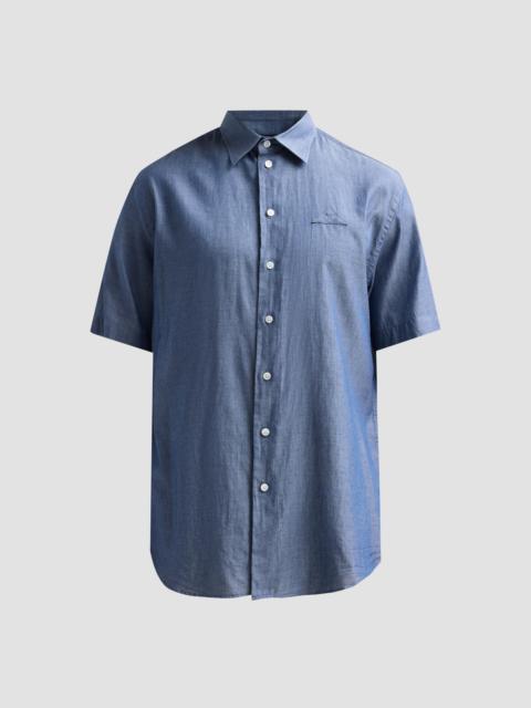 EMPORIO ARMANI Men's Solid Chambray Short-Sleeve Sport Shirt - Solid Medium Blue