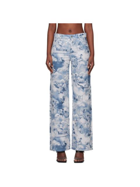 Off-White Blue Tapestry Fresco Wide-Leg Trousers