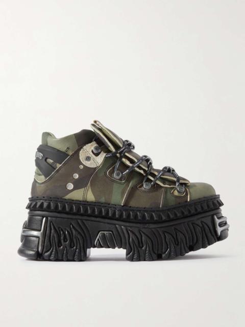 + New Rock Embellished Camouflage-Print Leather Platform Sneakers