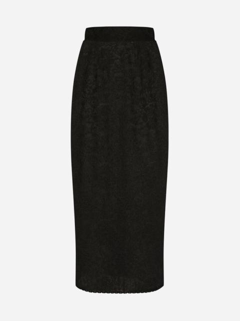 Lace-stitch calf-length skirt