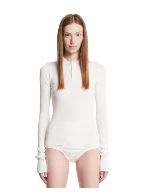 RIER White Silk Long-Sleeve Polo