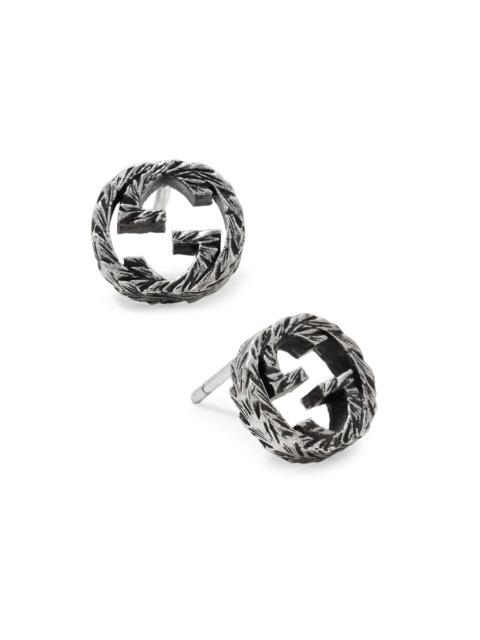 GUCCI Women's Stud Earrings With Interlocking G Motif in Aged Sterling Silver - Silver