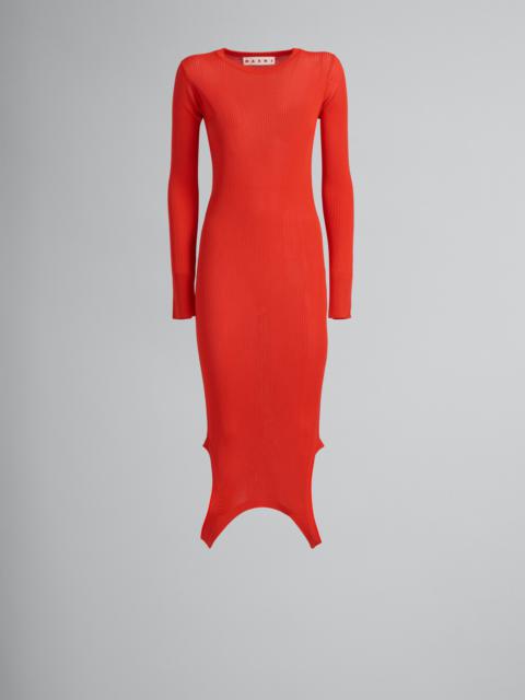 RED RIBBED DRESS WITH PRESS BUTTONS