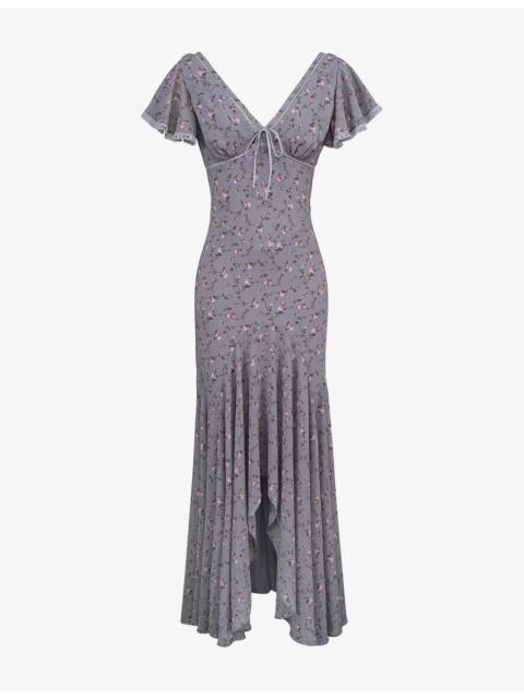 House of CB Amina Rose-Print Georgette Maxi Dress