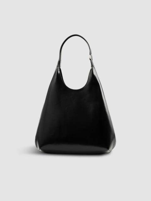 BY FAR Amber Folio Black Semi Patent Leather Shoulder Bag
