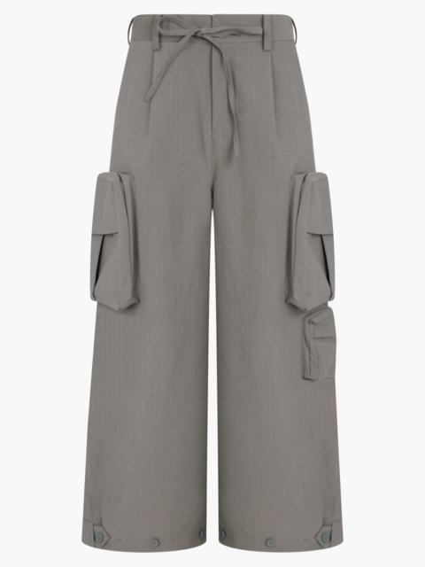 WIDE LEG COTTON CARGO PANTS | STONE GREEN