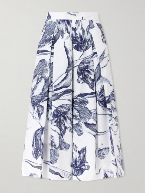 Erdem Pleated Floral-print Cotton-poplin Midi Skirt