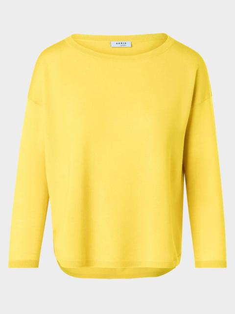 AKRIS Strepped-Hem Virgin Wool Knit Crewneck Sweater