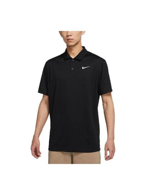 Nike Dri-FIT Victory Solid Color Logo Printing Quick Dry Breathable Short Sleeve Polo Shirt Black DH