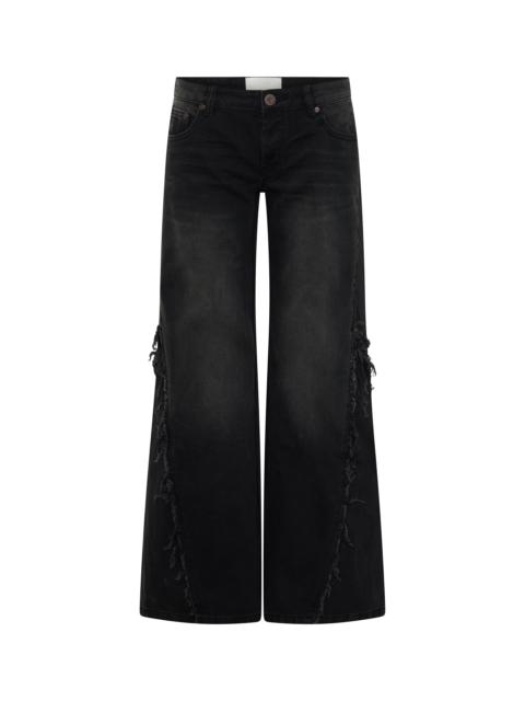 ONE TEASPOON Johnnies Low Waist Wide Leg Flared Denim Jeans - Smokey Black