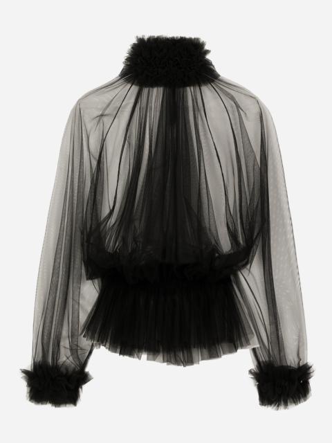 Dolce & Gabbana Tulle blouse with ruffles on the neck and cuffs