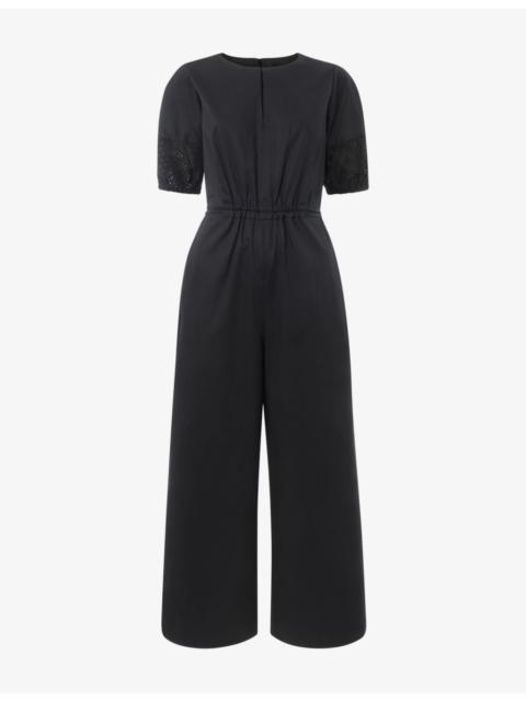 WHISTLES Broderie-Trim Square-Neck Cotton-Poplin Jumpsuit