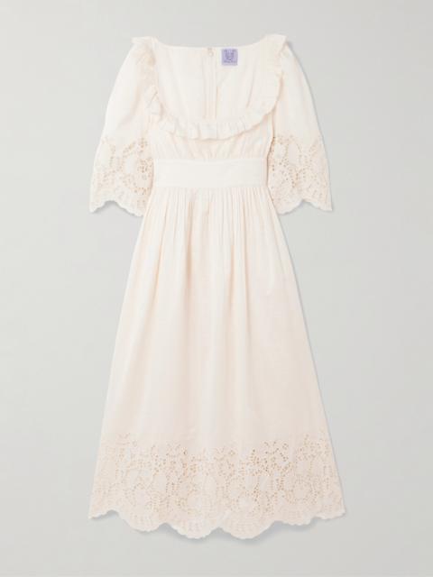 Thierry Colson Yolande Ruffled Scalloped Broderie Anglaise Cotton And Silk-blend Voile Maxi Dress