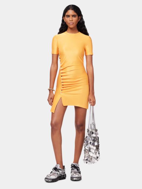 rabanne ORANGE DRAPÉ PRESSION MINI DRESS