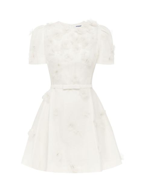 LEO LIN Elyse Petal-Embellished Linen-Silk Mini Dress white