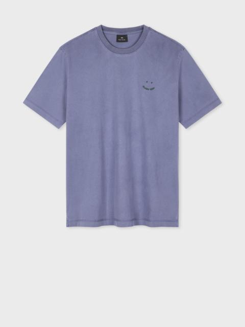 Paul Smith Washed Blue Embroidered 'Happy' T-Shirt