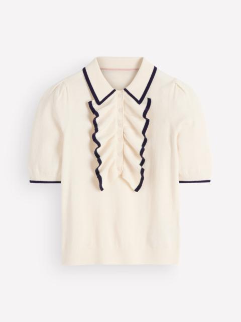 BODEN Ruffle Collar Knitted T-Shirt-Warm Ivory