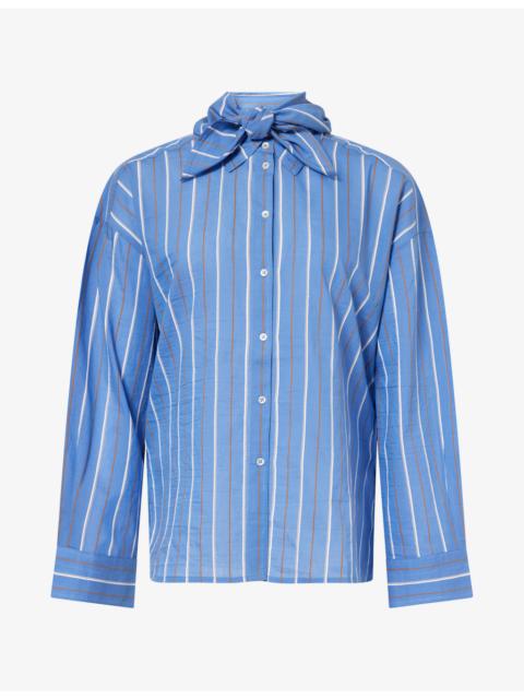 ME+EM Striped Scarf Cotton-Blend Shirt
