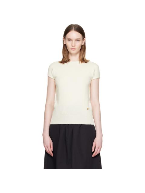 Balmain White Short Sleeve Cashmere Sweater