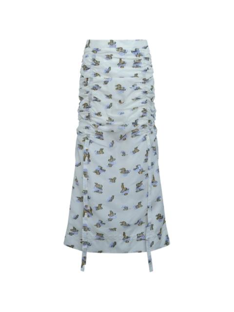 ULLA JOHNSON Liora floral-print ruched midi skirt