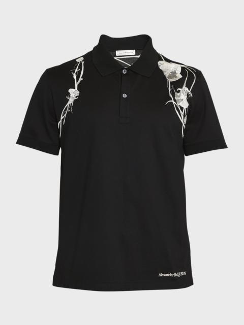 Men's Floral Embroidered Pique Polo Shirt