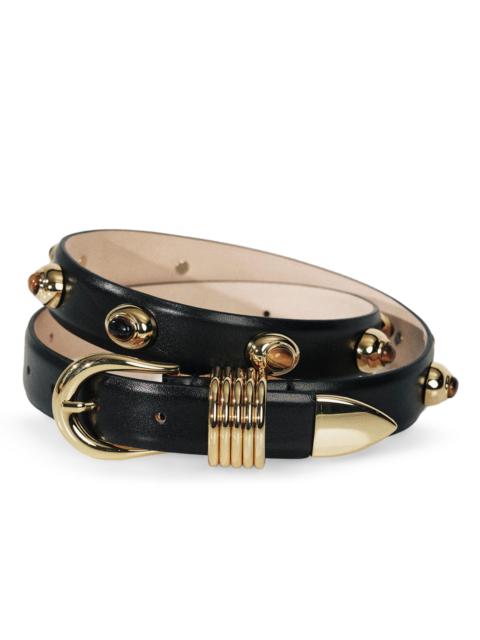 DÉHANCHE Women's Hollyhock Embellished Leather Belt - Black Tigers Eye Gold