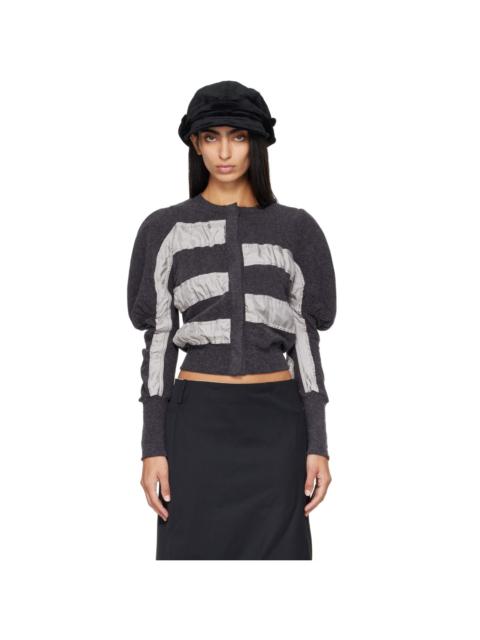OPEN YY Gray Slouchy Puff Panel Cardigan