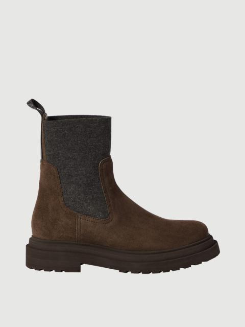 Brunello Cucinelli Suede boots with knit insert and precious loop detail
