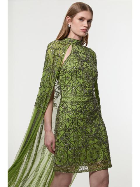 KAREN MILLEN Petite Premium Beading And Embellished Cape Detail Woven Mini Dress