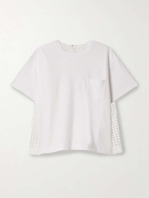Paneled cotton-jersey and broderie anglaise T-shirt