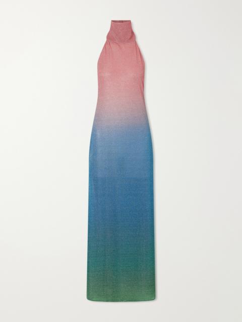Oséree Lumière Candy Ombrè Metallic Stretch-knit Halterneck Maxi Dress